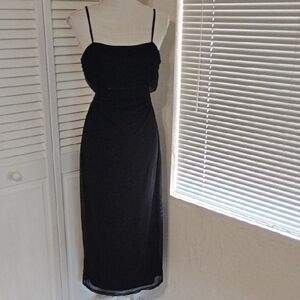 Chic Black Midi Dress with Spaghetti Straps
